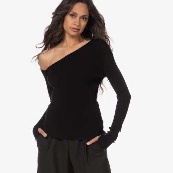 $200 Fillipa K Neutral Black Knit One Shoulder Nicole Asymmetric Sweater Large - Picture 1 of 7